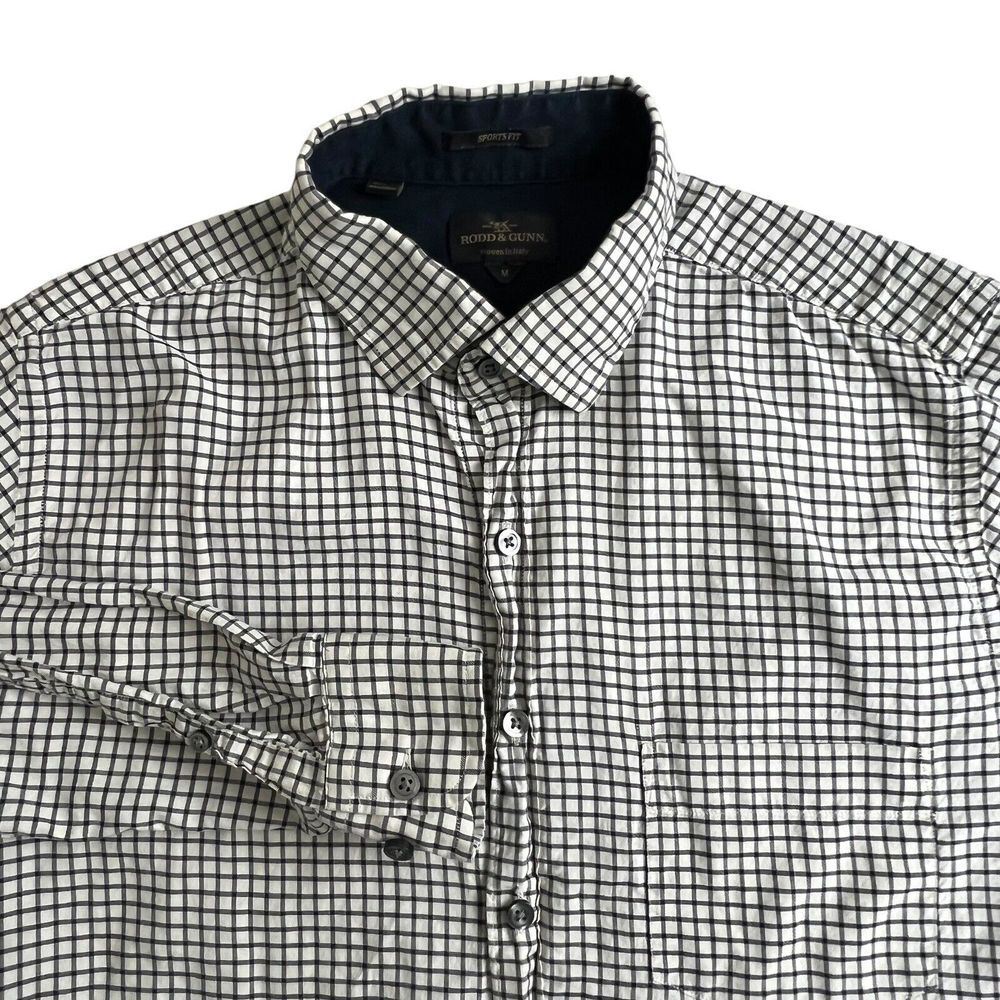 Rodd & Gunn Mens Medium Cream Black Check Sport Fit Long Sleeve‎ Button Up Shirt